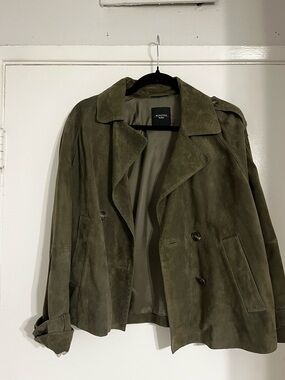 MaxMara Olive Green Suede Double-Breasted Jacket